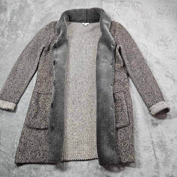 J Jill Cardigan Womens Small Brown Gray Long Line Faux Fur Trim Duster Coatigan - Picture 2 of 8